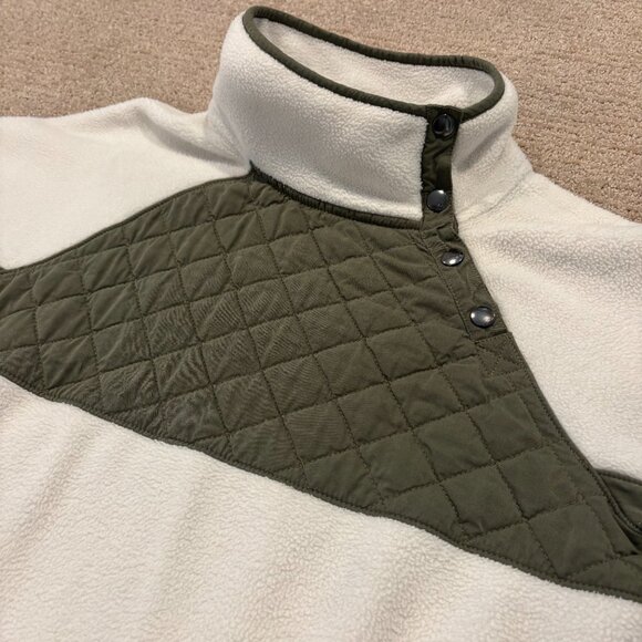 Abercrombie Fitch Womens M Asymmetric Snap Quilted Fleece Pullover -White/Olive - Picture 2 of 7